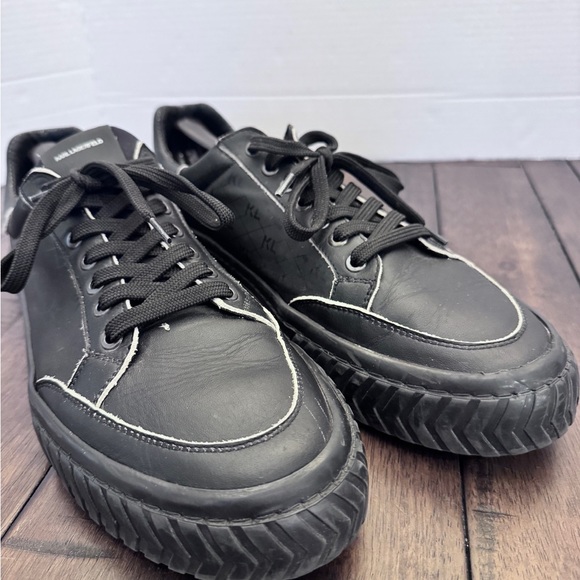 Karl Lagerfeld Paris Black Leather Sneakers Chunky Sole KL Logo EU 46 / US 13 - Picture 2 of 11